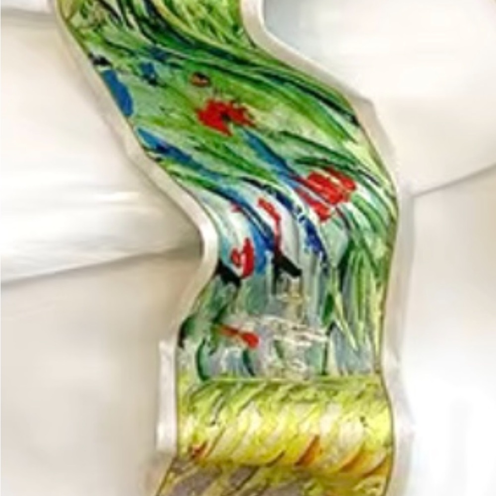 Artistic Silk Skinny Scarf with VanGogh Design - Picture 2 of 4